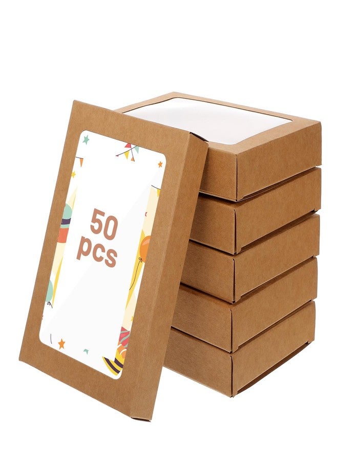 JOUTYFOR 50 Pcs Greeting Card Storage Boxes, Kraft Paper Boxes with Transparent Window, Greeting Card Envelope Applicable Bulk Frame Photo Storage (4.5 x 6 x 1 Inches) - Image 1